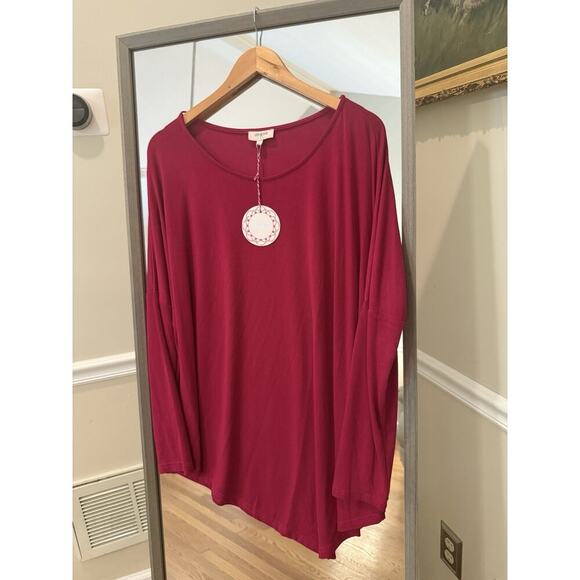 Umgee Long Sleeve Womens Medium Pink Boho Stretch Cross Back Knit Tunic Ladies - Picture 1 of 4